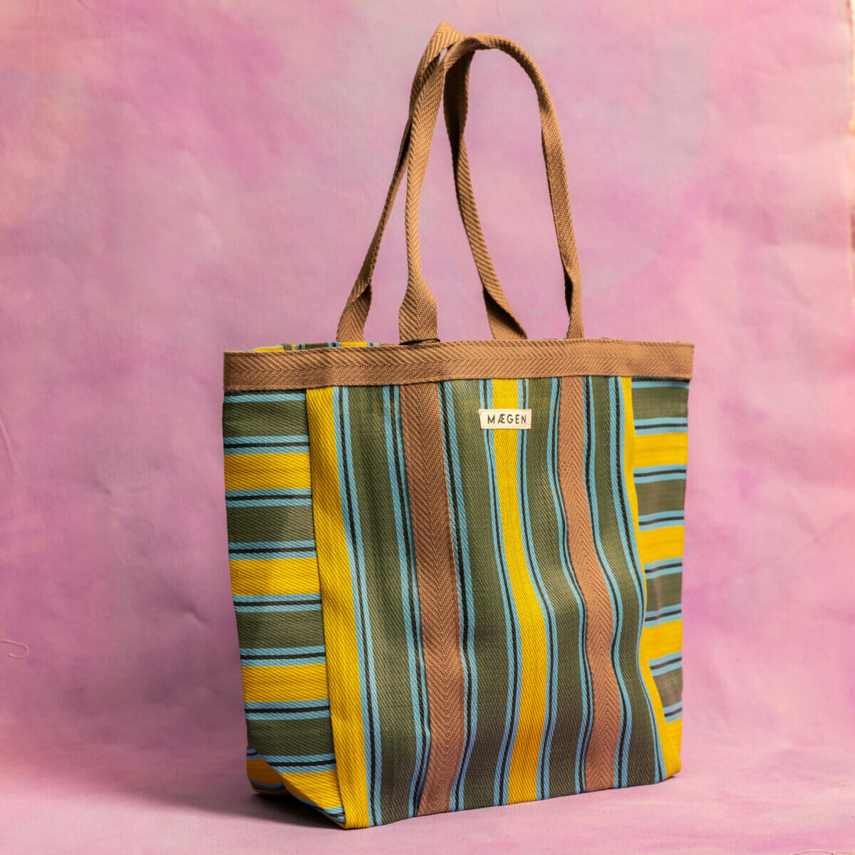 MÆGEN Everywhere Tote Bag - Choc/Mustard/Olive Stripe