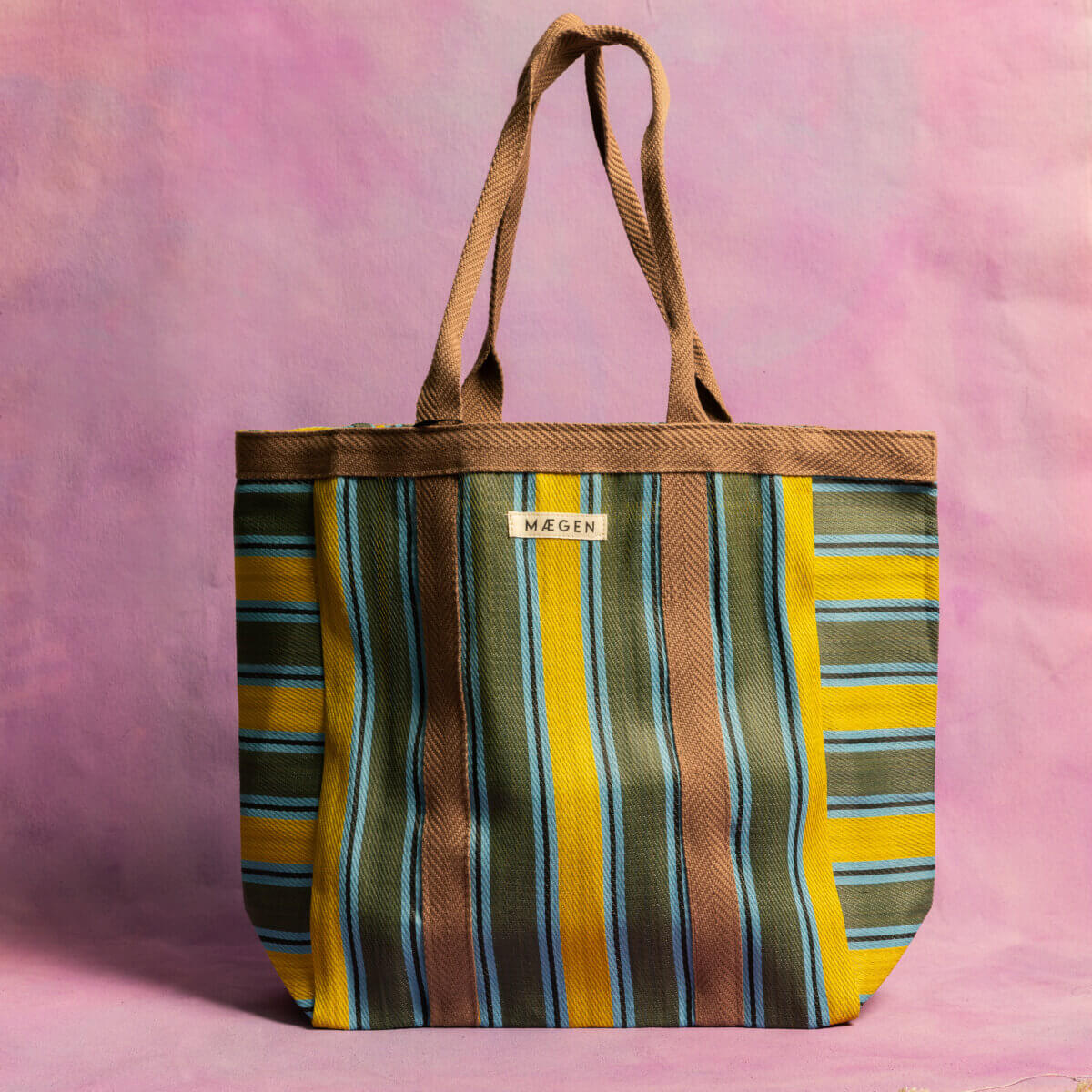 MÆGEN Everywhere Tote Bag - Choc/Mustard/Olive Stripe