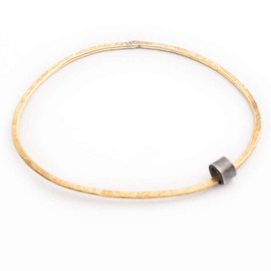 Hammered Brass Bangle with Silver Ripcurl Charm