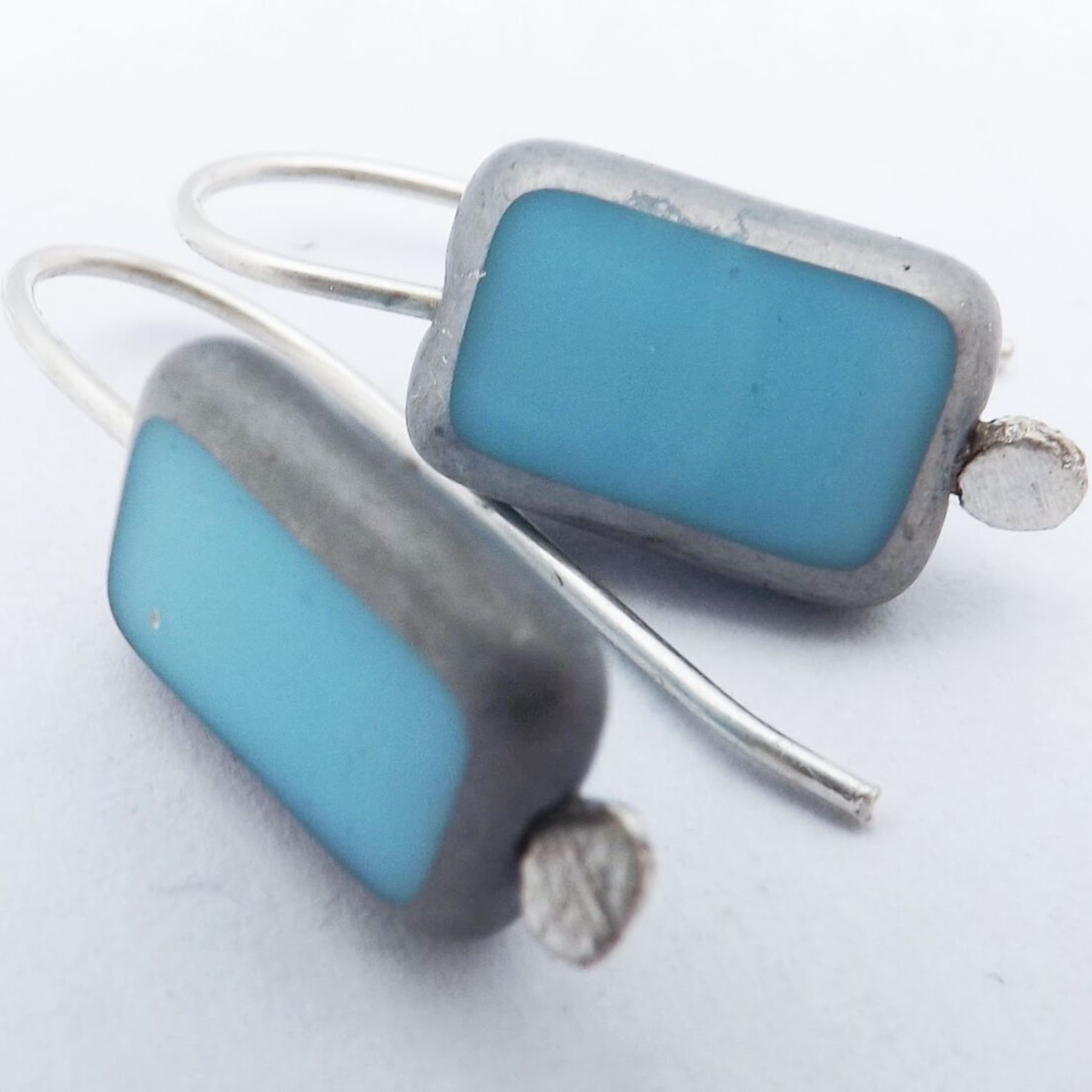 Sarah Drew Turquoise and Silver Rectangle Earrings