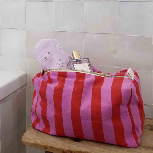 Vic Wash Bag - Tomato & Orchid Stripes