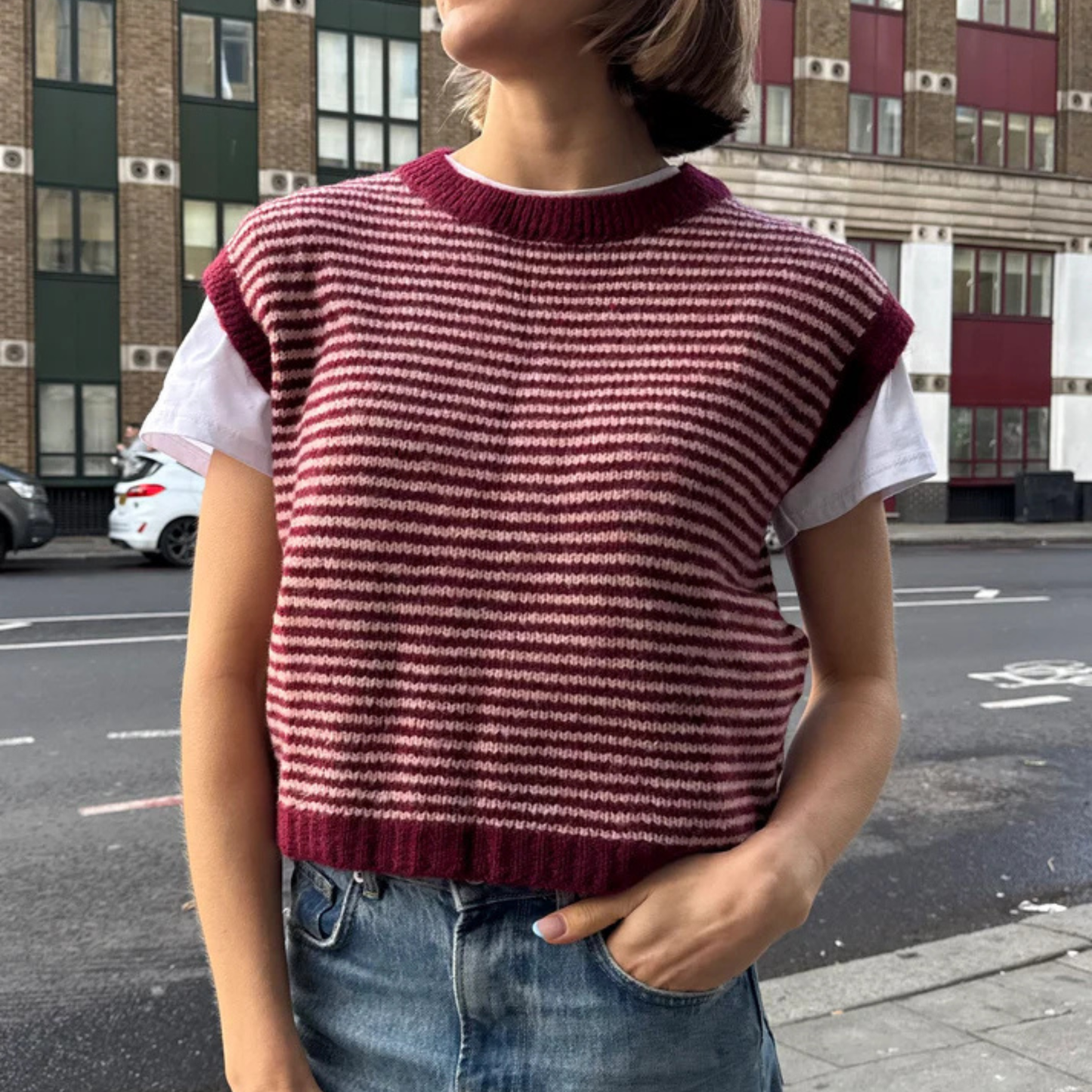 Alma Striped Vest - Burgundy