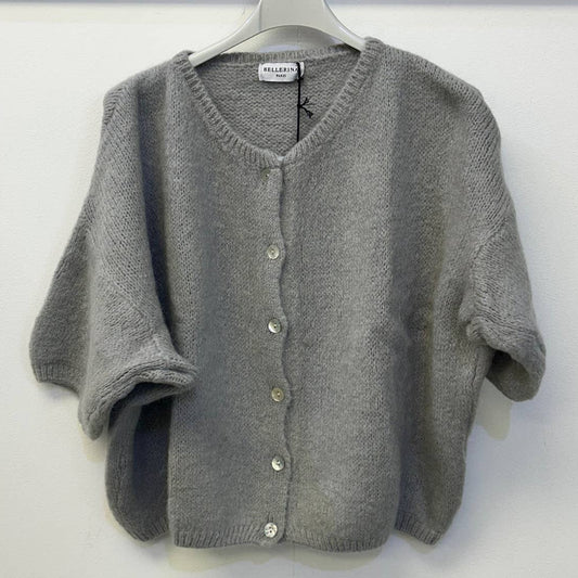 Cropped Sleeve Mohair Cardigan - Silver