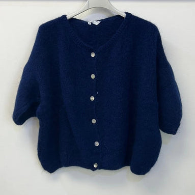 Cropped Sleeve Mohair Cardigan - Navy
