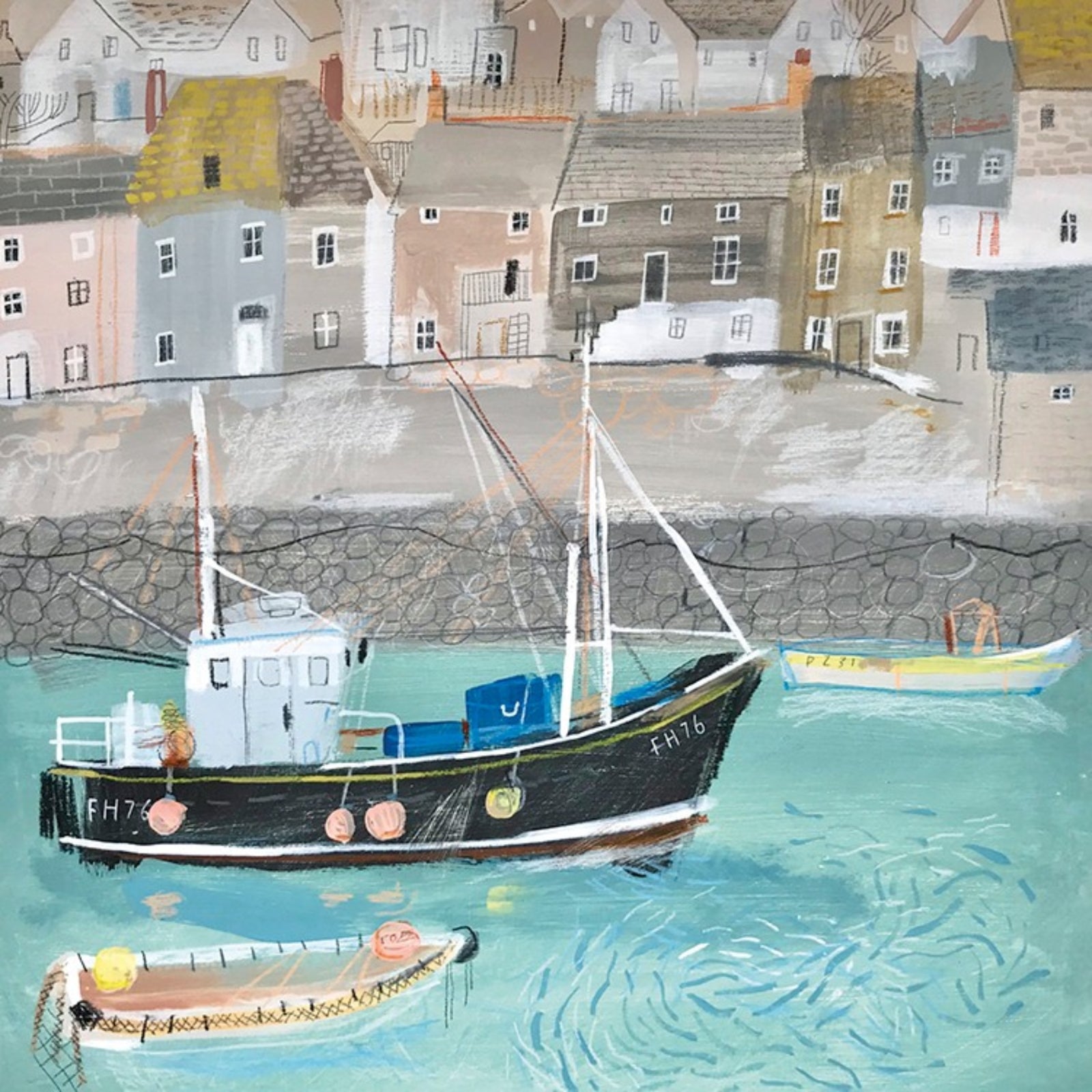 Black Boat Greetings Card