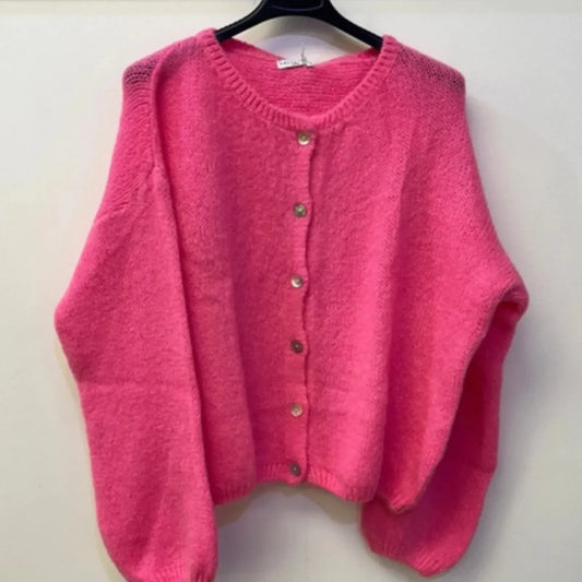 Button Through Mohair Cardigan - Barbie Pink