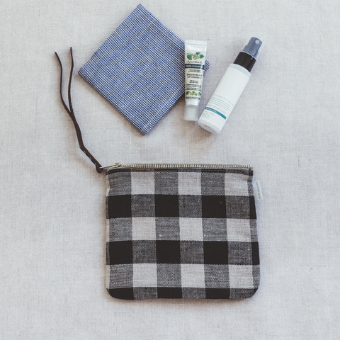 Fog Linen Canna Pouch - Medium Natural Check