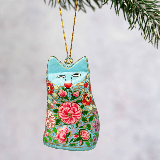 Floral Cat Hanging Decoration - Turquoise