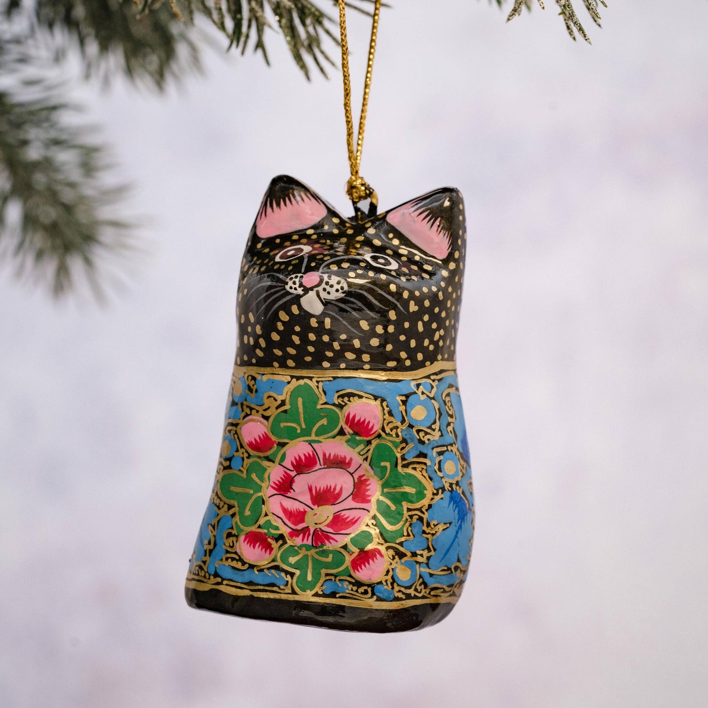 Floral Cat Hanging Decoration - Black Spigelia