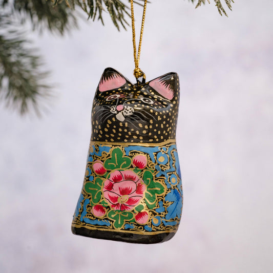 Floral Cat Hanging Decoration - Black Spigelia