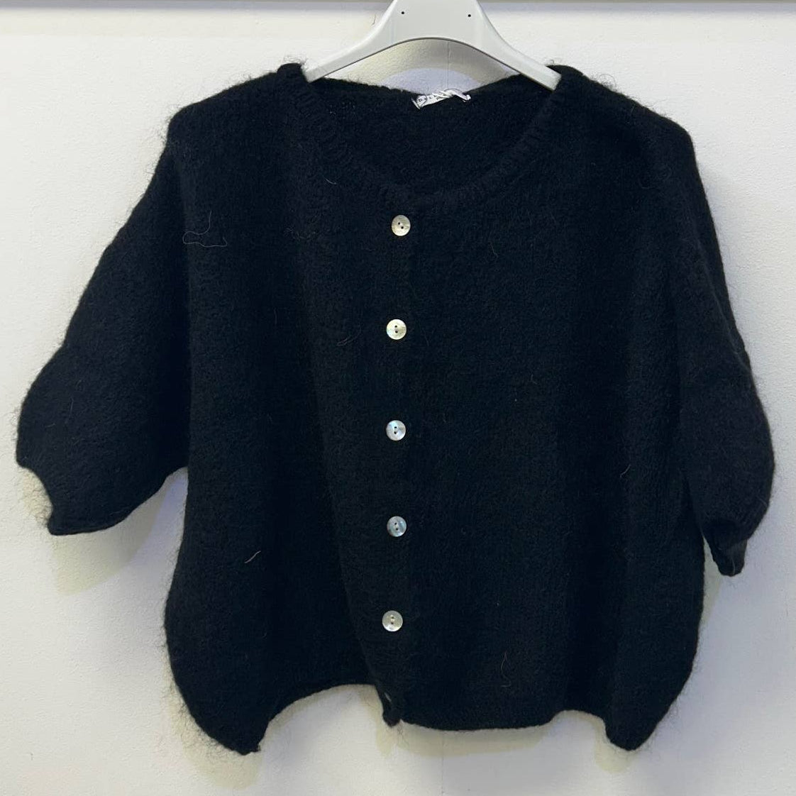 Cropped Sleeve Mohair Cardigan - Black