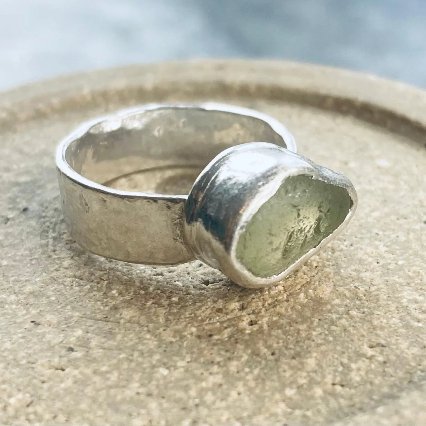 Sarah Drew Eco Silver Ring - Seafoam Green Seaglass