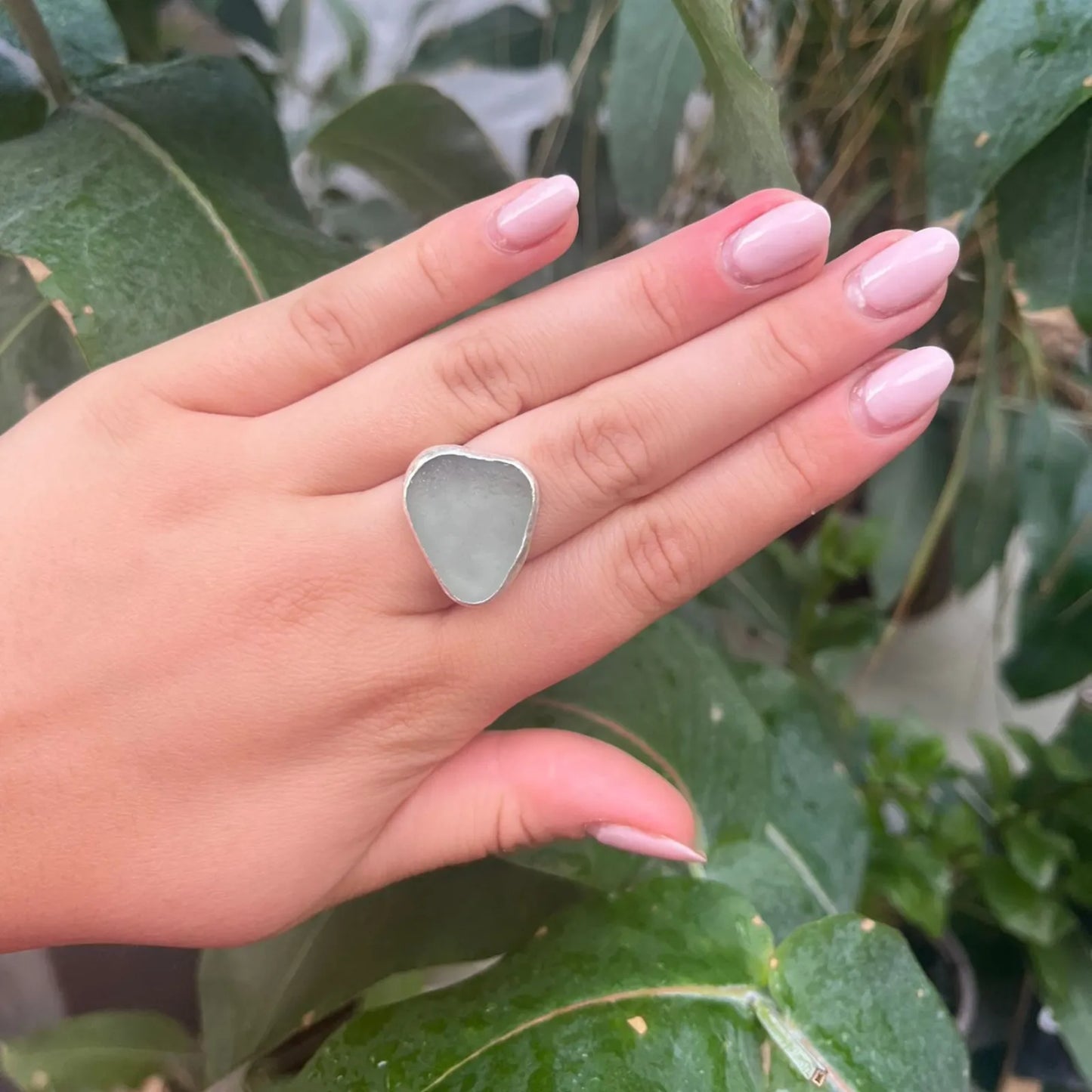 Sarah Drew Eco Silver Ring - Seafoam Green Seaglass