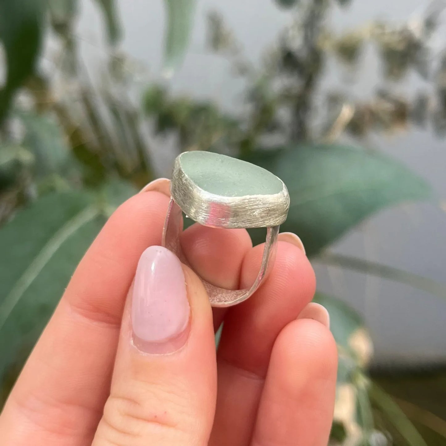 Sarah Drew Eco Silver Ring - Seafoam Green Seaglass