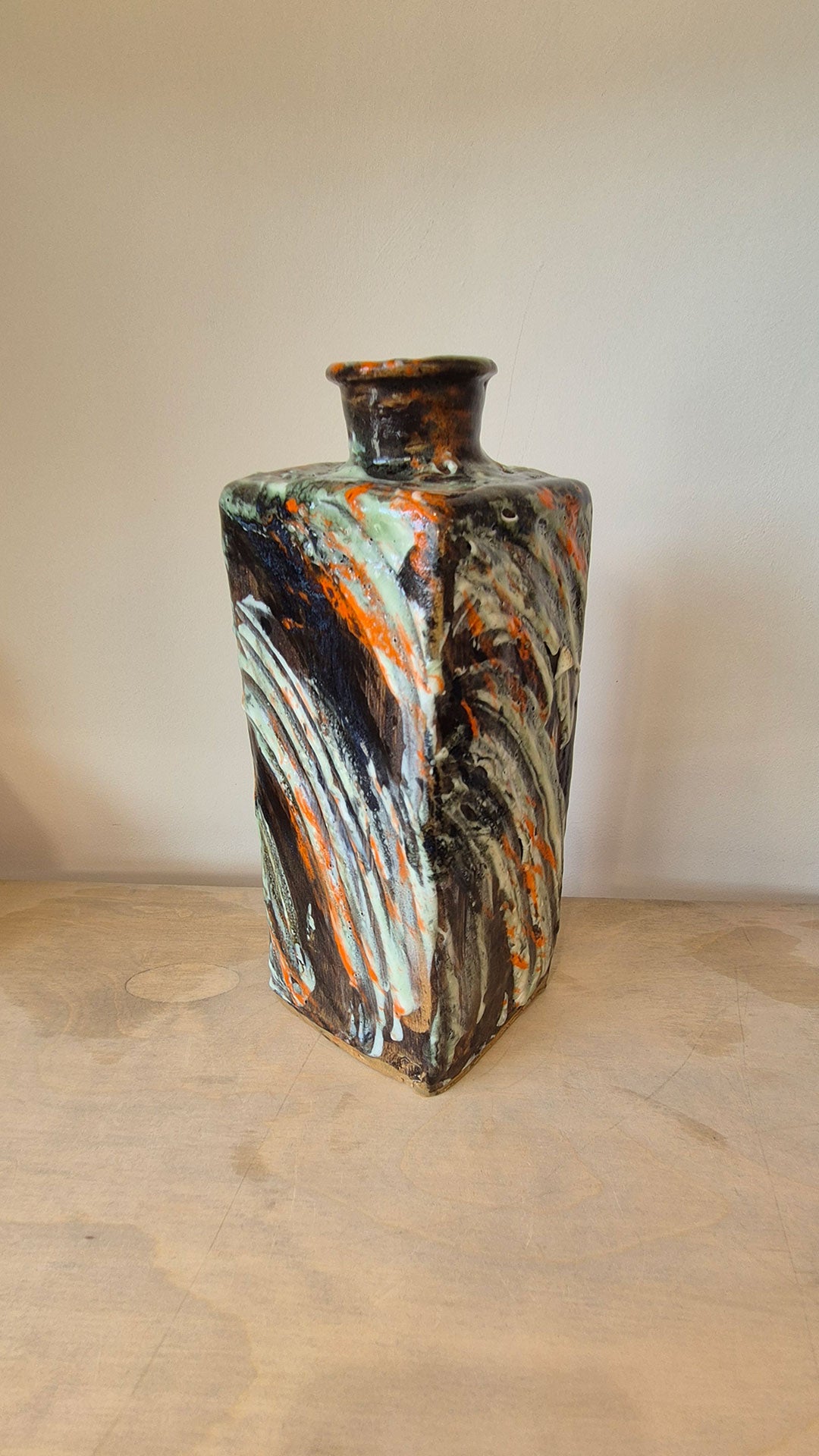 Raymond Toms Black Clay Rectangular Bottle Vase