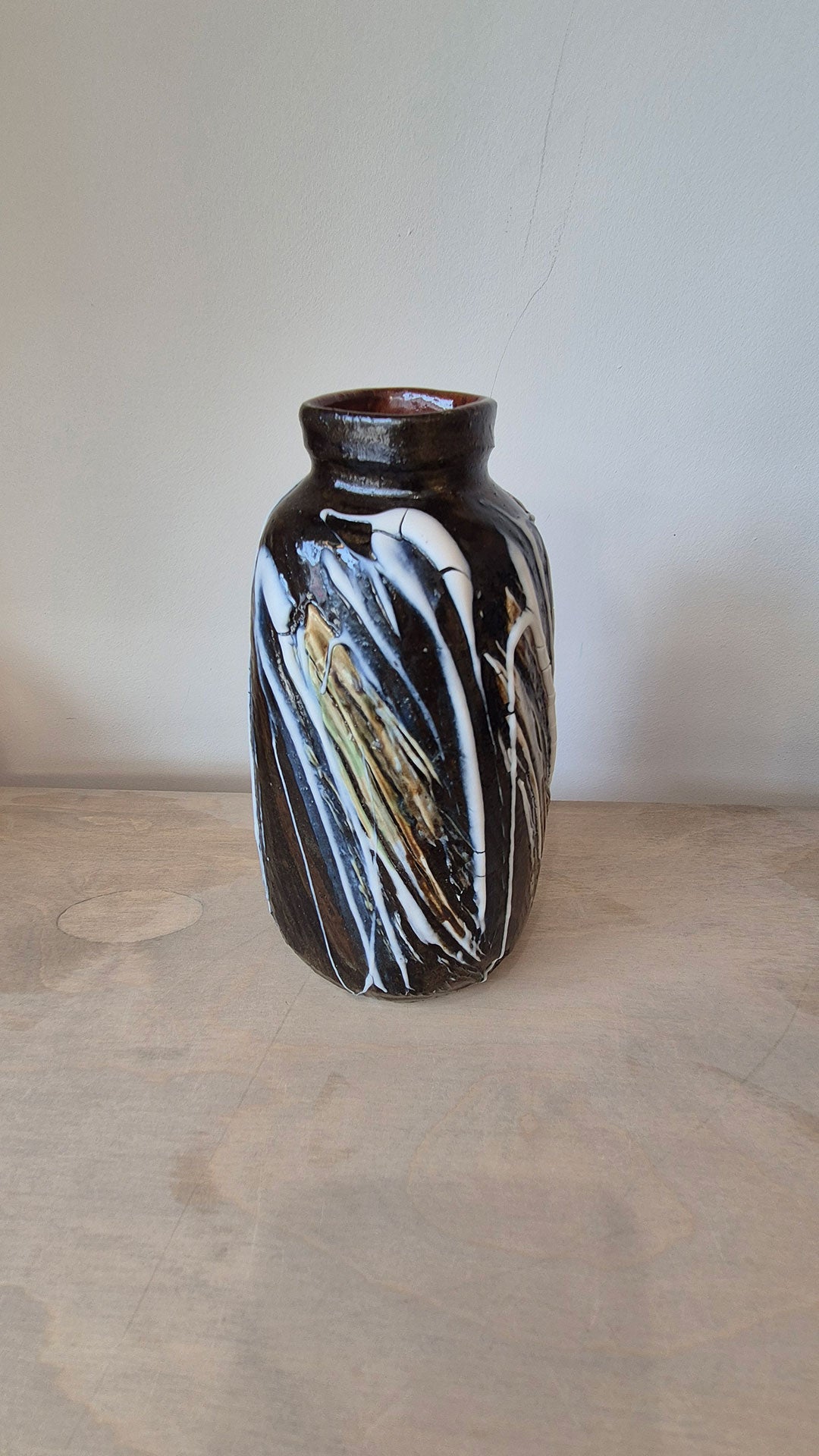 Raymond Toms Stoneware Clay Vase WIth Dark Tenmoko Glaze