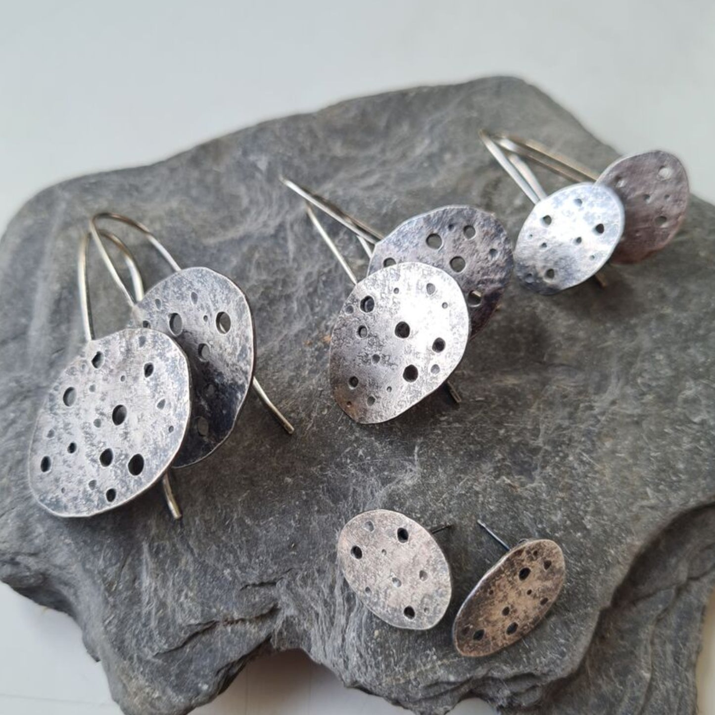 Sarah Drew Silver Eroded Pebble Earrings