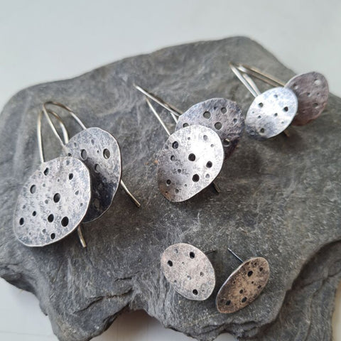 Sarah Drew Silver Eroded Pebble Earrings