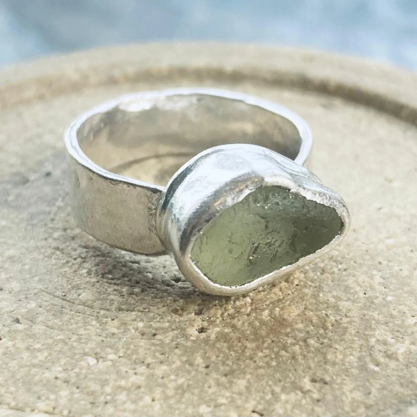 Sarah Drew Eco Silver Ring - Seafoam Green Seaglass