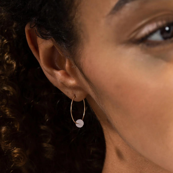 One & Eight Gold Hoop Earrings - Rose Quartz