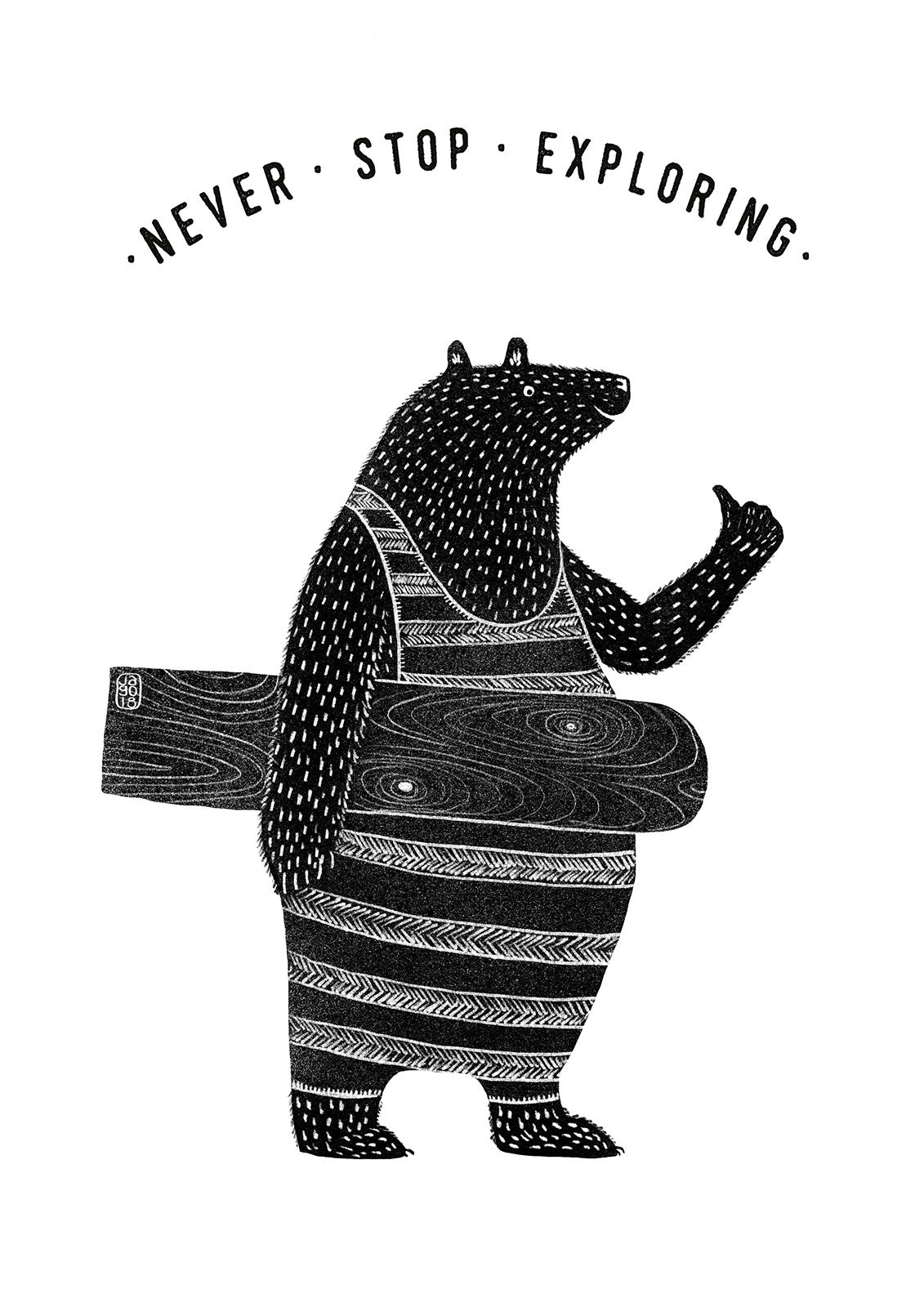 Jago Illustration Print - Bellyboard Bear