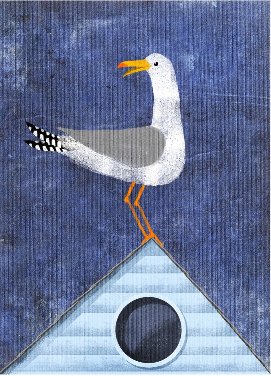 Jago Illustration Print - Seagull On The Roof