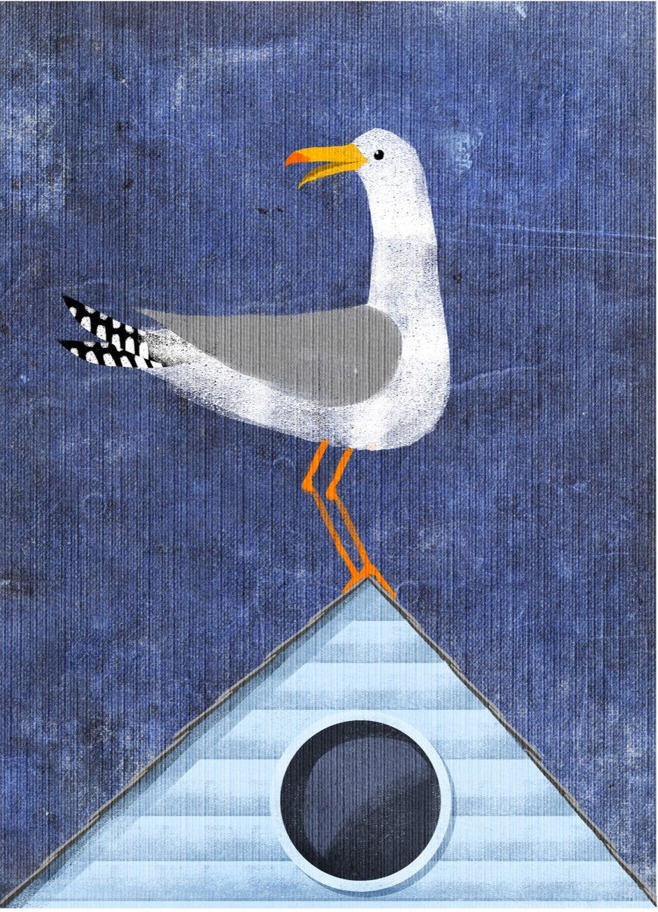 Seagull On The Roof Print By Jago